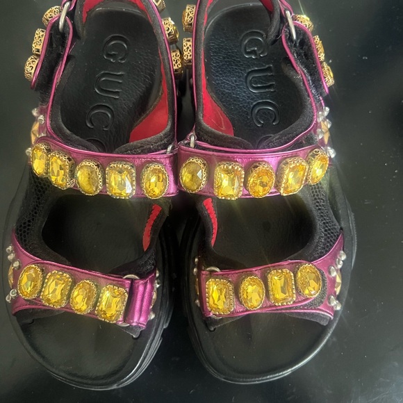 Gucci Black and Purple Sandals with Yellow Accents - Picture 1 of 6